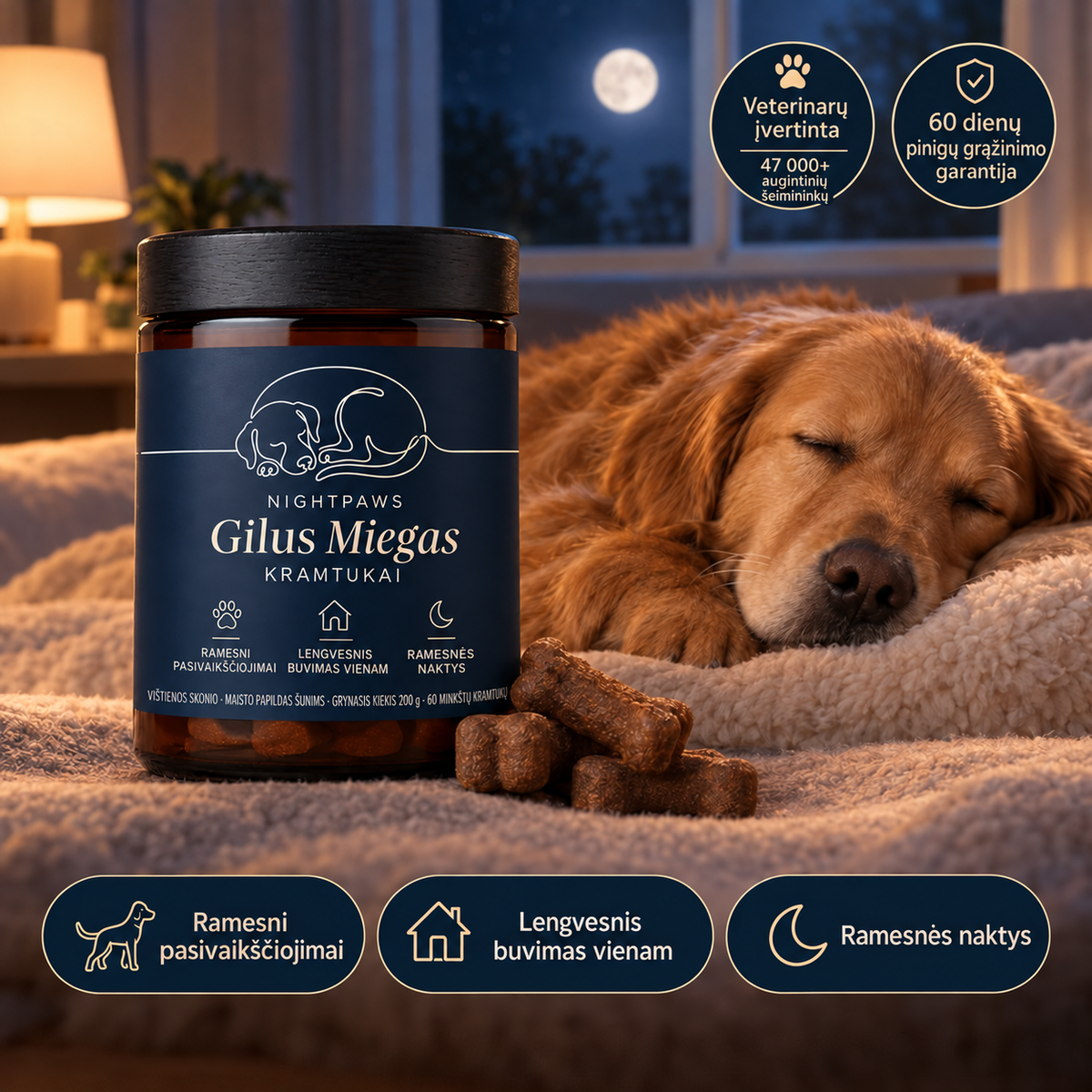 NightPaws „Gilus miegas“ kramtukai