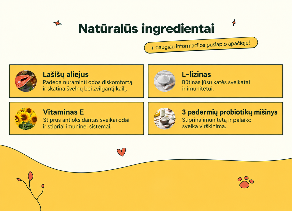 Natūralūs skanėstai katėms imunitetui stiprinti ir nuo niežulio